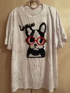 フレンチブルドッグ刺繍オーバーサイズTシャツ スパンコール