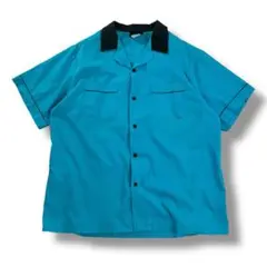 美品 00s HILTON ボーリングシャツ オープンカラーシャツ L ブルー