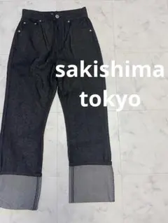 サキシマトーキョー デニムワイドパンツ　M インディゴ　レディースデニム