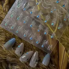 ネイルシール　3D　立体　ピーコック　孔雀　羽根　フェザー　4611