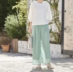 新品タグ付き　grove グローブ　キラリシフォンシアーパンツ　ミントグリーン