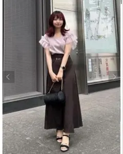ナチュラルクチュール昨年 ビット付スカラップフレアスカート