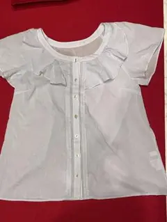 ◉週末セール！美品　半袖ブラウス　綿混　フリル襟　涼しい