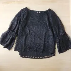 美品　ヒロココシノ 黒 レース トップス　ゆったり　シフォン　L