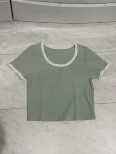ミントグリーン リブ編み 半袖Tシャツ