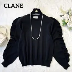 【CLANE 】バックショルダーフリルニットブラック