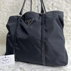 美品✨ PRADA プラダ トートバッグ ビックロゴ 三角ロゴ ナイロン 黒