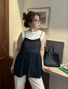 ミラオーウェン【ウォッシャブル】クロシェニットキャミ×ノースリトップス