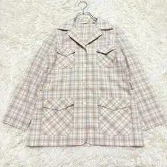 n6183 美品✨レナウン チェック柄薄手ジャケット M 開襟 ポケット 羽織り