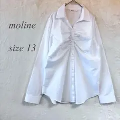 moline 長袖シャツ サイズ13 白 ストライプ柄 ビジネス 通勤 724