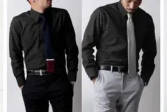 黒ワイシャツ 長袖メンズ ワイシャツ Yシャツブラック 飲食店 制服
