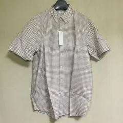 新品　UNIQLO ユニクロ　EFCブロード　チェック柄　半袖　ブラウン
