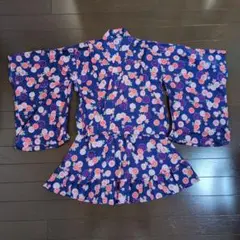 西松屋 花柄 ネイビー 浴衣風甚平 130 兵児帯付き