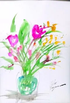 原画#77 花 水彩画 ドローイング インテリア アート 絵画 絵 スケッチ