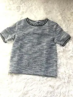ZARA ザラ パールビーズ ツイード風 半袖トップス Sサイズ