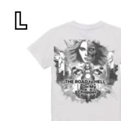 Tシャツ L バイカー ゴースト クール ドクロ アメリカン バッグプリント