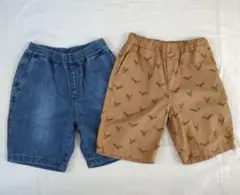 ユニクロ　ハーフパンツ　130cm　デニム/茶系　2枚セット