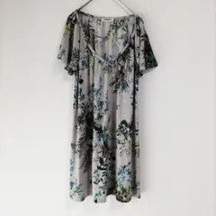 〈GANIEL〉半袖チュニック　緑系　花柄　リゾート　夏　L