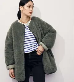 【ADAM ET ROPE' アダムエロペ】キルト ボア リバーシブル コート