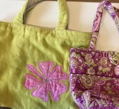 ハワイ　フローラル刺繍イエロートート小さなバッグx2