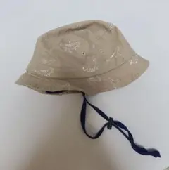 恐竜柄 ベージュ　ハット コットン製　後ろ日除け付き48cm