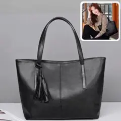 トートバッグ ブラック 黒 ビジネスバッグ タッセル付き レザー メンズ 上品