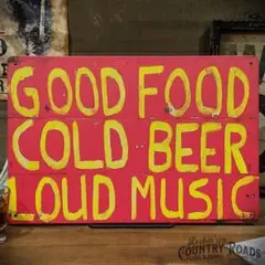 〖ブリキ看板〗うまい料理にキンキンのビール、そして音楽は大音量で /20x30㎝