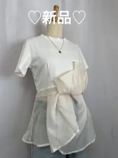 ♡新品♡ リボン付きホワイト半袖Tシャツ