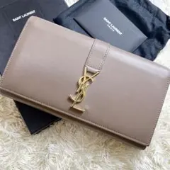 【極美品】サンローラン 長財布 カサンドラ YSLロゴ ゴールド金具 グレージュ