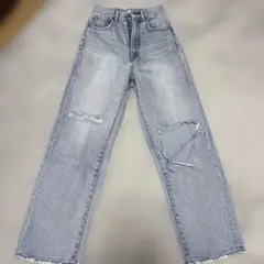 moussy マウジー ダメージ加工 ライトブルー デニム