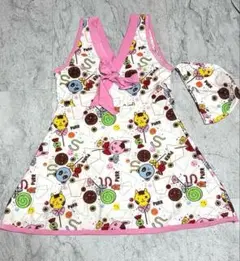 美品　カラフルキャラクター水着 帽子付き　ワンピースタイプ