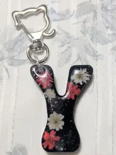 お花入りイニシャルチャーム（ブラック・Y）