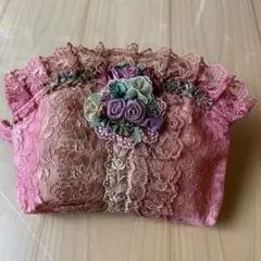【未使用品】Chimaki チマキ　花ブローチ付きグラデーション手染めポーチ
