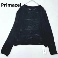 新品✨n127【プリマゼル】メッシュ長袖カットソー　透かし編み　黒　透け感　M
