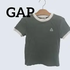 GAP グリーン リブTシャツ クマ　刺繍　140