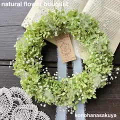 紫陽花アナベルとかすみ草　ドライフラワーリース　大きめ25cm