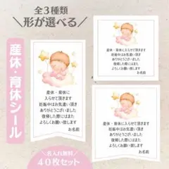 【⠀形が選べる全3種】産休育休シール 赤ちゃん ピンク 40枚セット