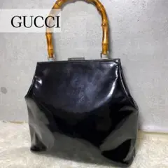 【超希少】 GUCCI バンブー エナメル がま口 ブラック 肩掛け