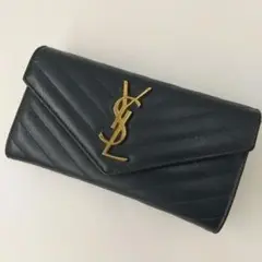 美品✨ イヴ・サンローラン 長財布 ネイビー 本革 カサンドラ キルティング