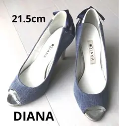 ダイアナ　DIANA  オープントゥパンプス　デニム　21.5cm  リボン