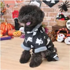 犬 服 モコモコ ファー ペット フード ゴースト ロンパース ハロウィン