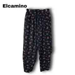 2409★【Elcamino】　花柄　ウエストゴム　カジュアルパンツ　薄手　黒