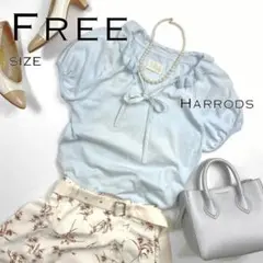 Harrodsハロッズ カシミヤ混フリルリボンVネックフレンチスリーブニット