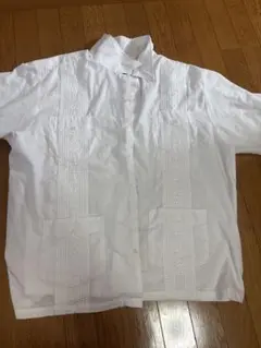 ホワイト刺繍シャツ スタンドカラー