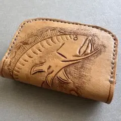 【ポケットサイズ】牛本革 栃木レザー 財布 ブラックバス ハンドメイド