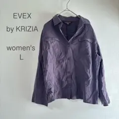 EVEX by KRIZIA 七分袖 シャツ ブラウス Ｌ　レトロ リネン混 紫