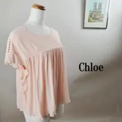 クロエChloeジョーゼットドレープレーヨンフリルスリーブブラウスピンク14