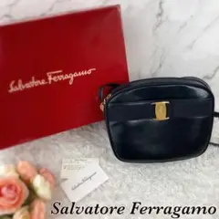 サルヴァトーレ フェラガモ ショルダーバッグ ネイビー ゴールド金具 イタリア製