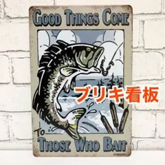 49 ブリキ 看板 レトロ アンティーク 釣り ブラックバス フィッシング