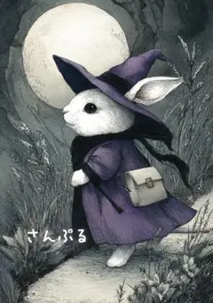 1195 オリジナル アニマルステッカー 動物 ウサギ 魔法使い 4枚